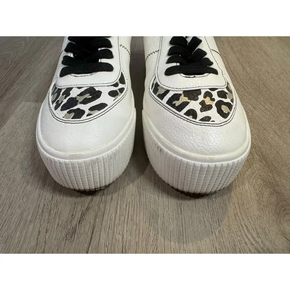 Mix No 6. Women's Platform Sneakers in White with Leopard Print Accents Size 9